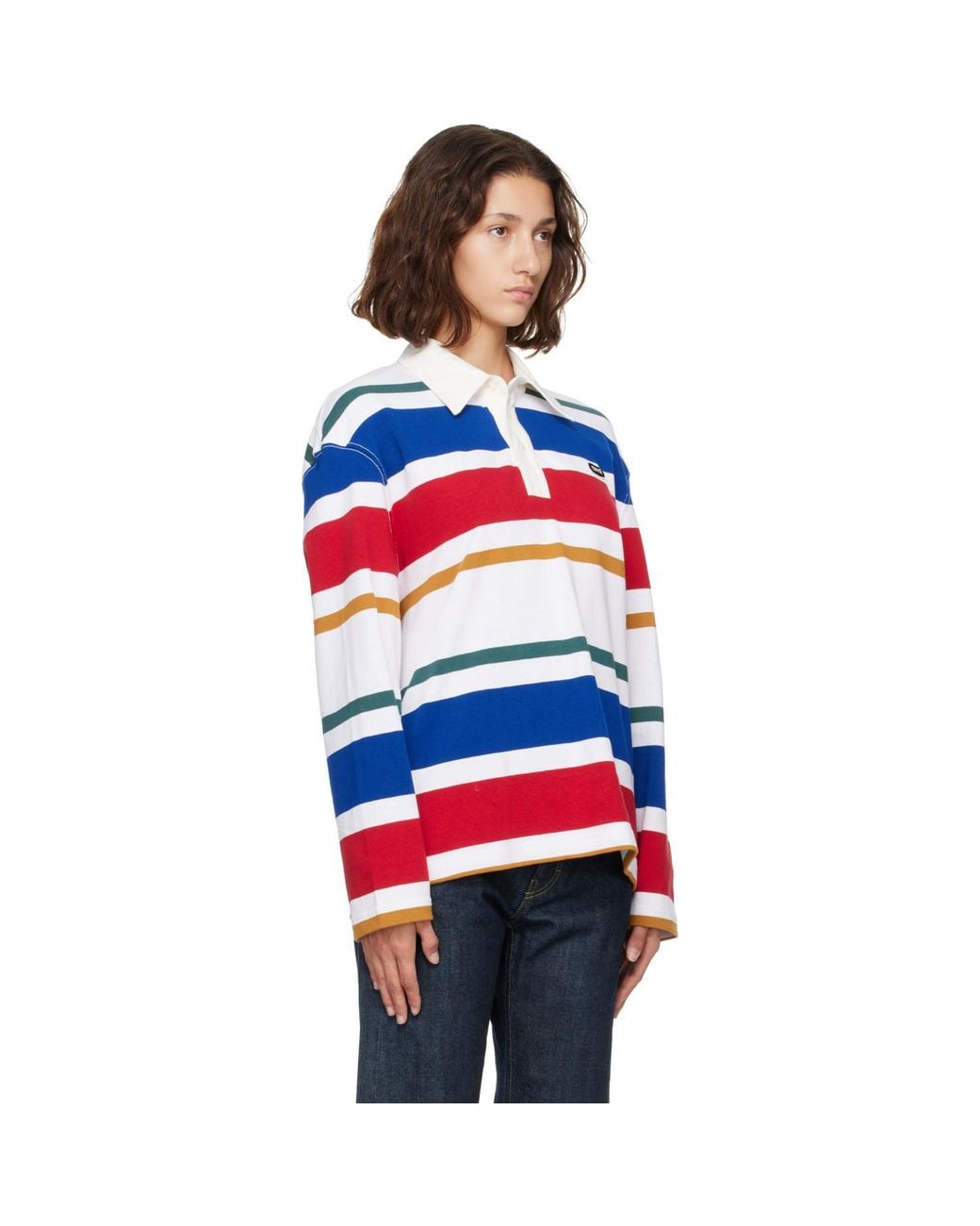 AMI Red Striped Cotton Ami Patch Polo