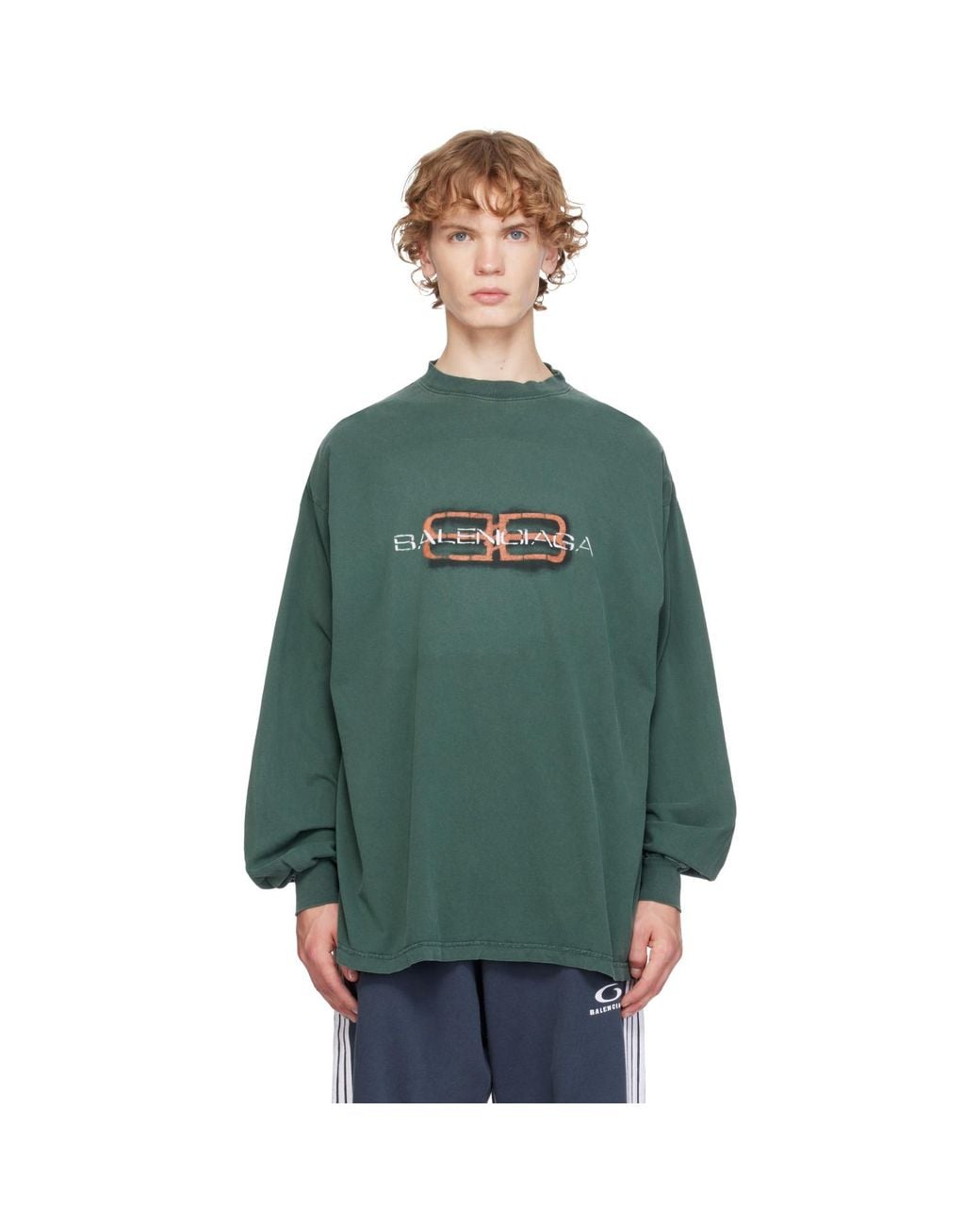 Balenciaga Green Logo L/S Large T-Shirt for men