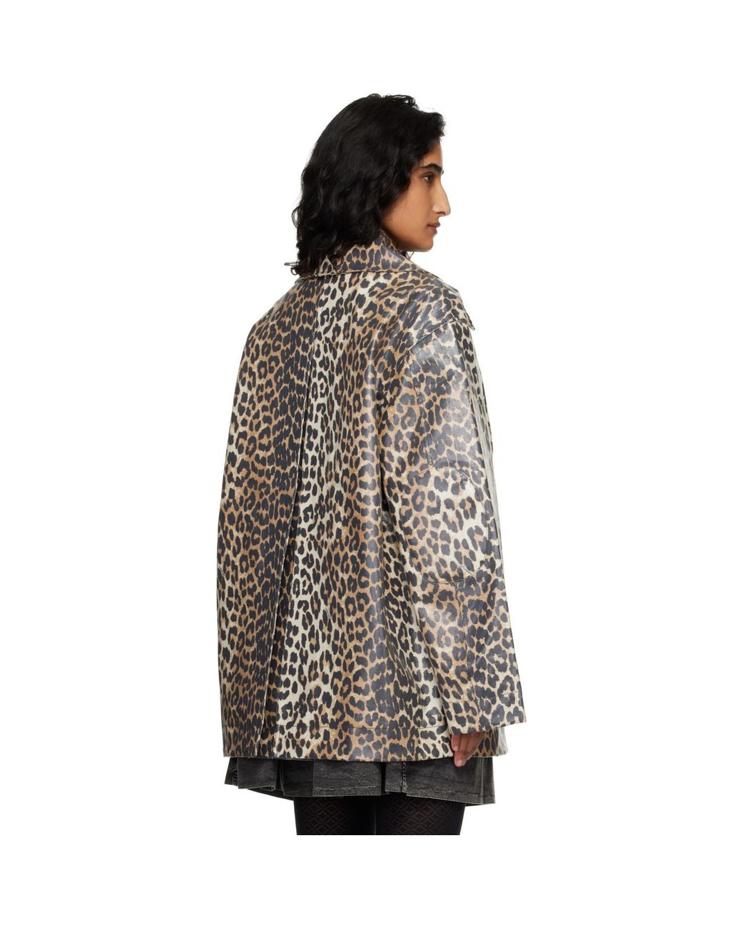 Ganni Black Leopard Laminated Cotton Jacket