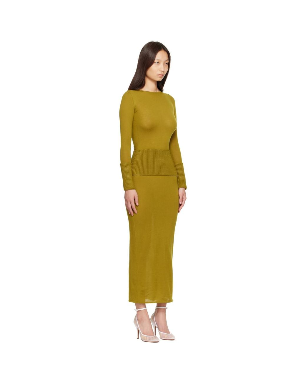 Alaïa Yellow Merino Bodycon Maxi Dress