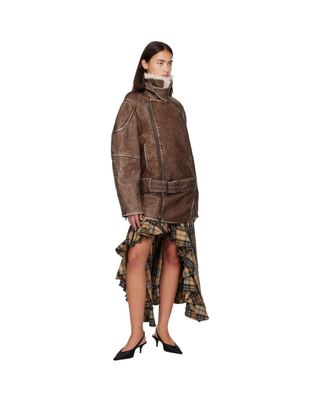 DIESEL Brown Double-Breasted Aviator-Biker Coat