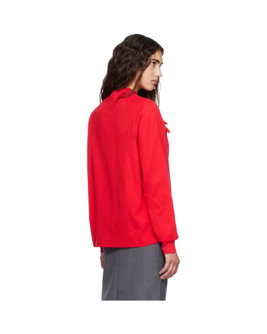 ShuShu/Tong Red Lace Trim Long Sleeve T-Shirt