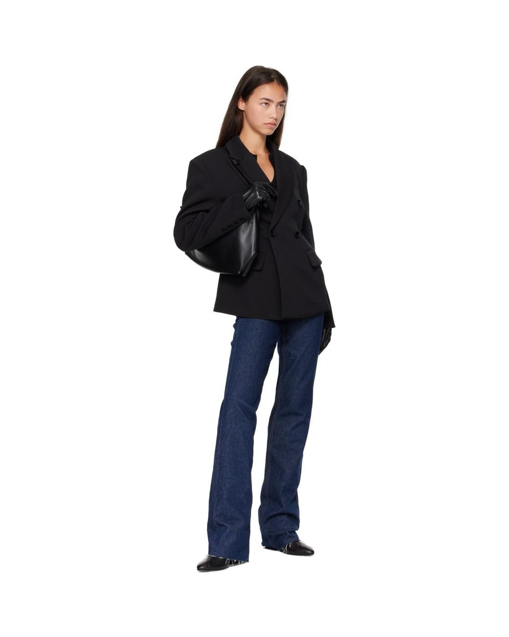 Frankie Shop Gray Veneto Long Leather Gloves