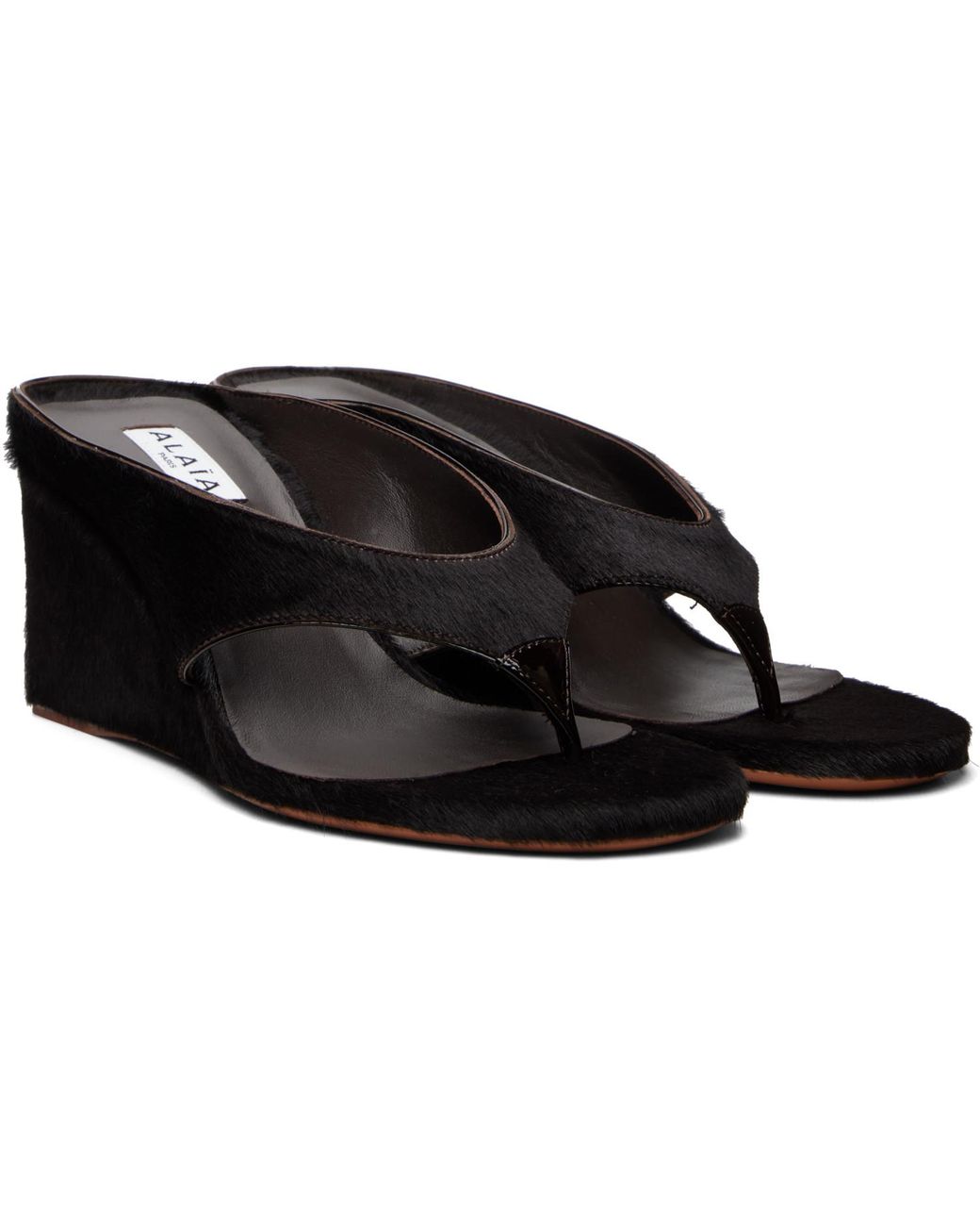 Alaïa Black Wedge Thong Mule Heeled Sandals