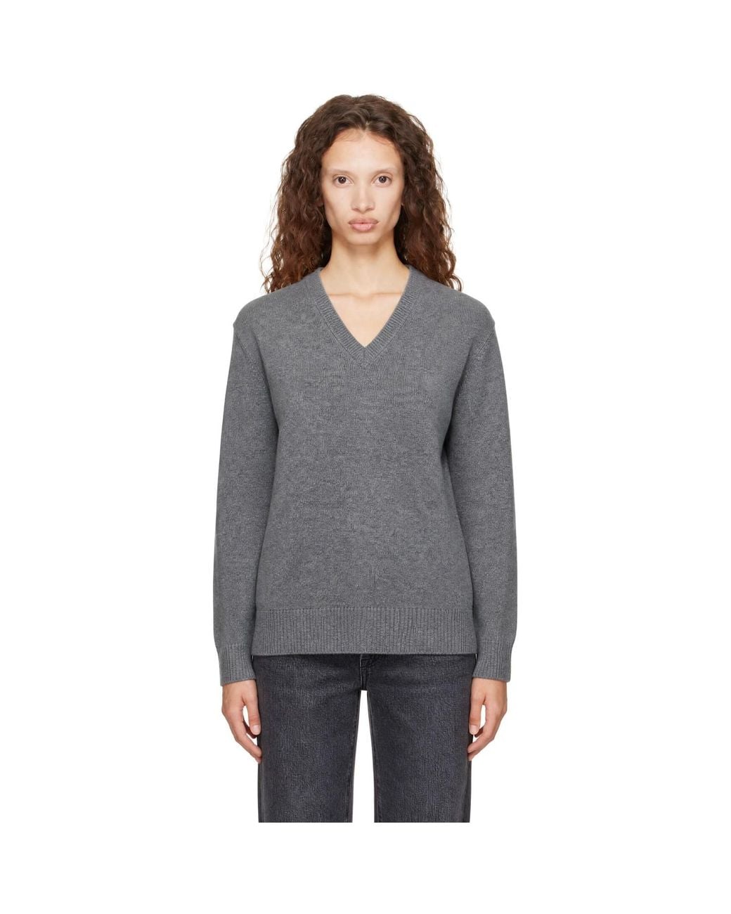 DUNST Gray Cashmere V-Neck Sweater