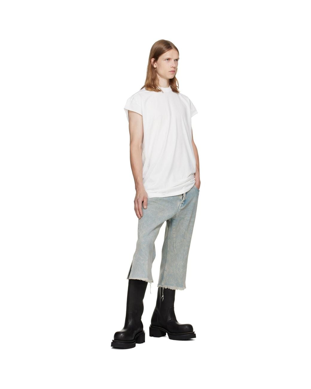 Rick Owens Blue Tower Bolan Cutoff Jeans for men