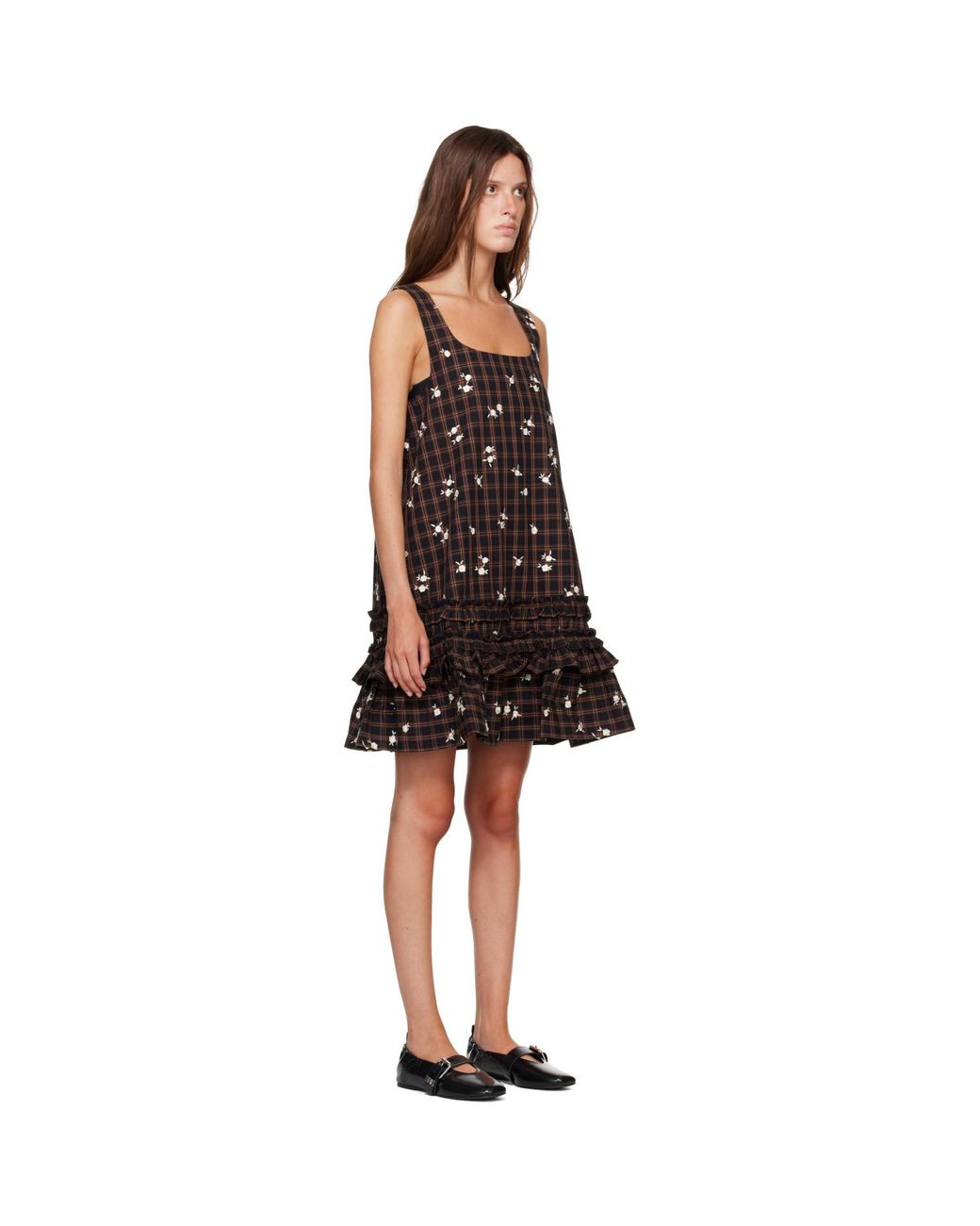 Ganni Black Printed Check Minidress