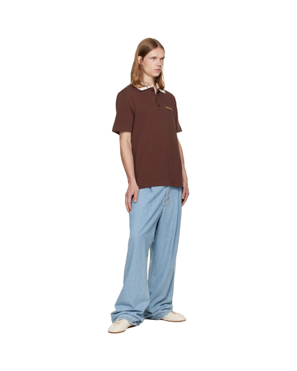 Casablanca Brown Laurel Pique Short Sleeve Polo for men