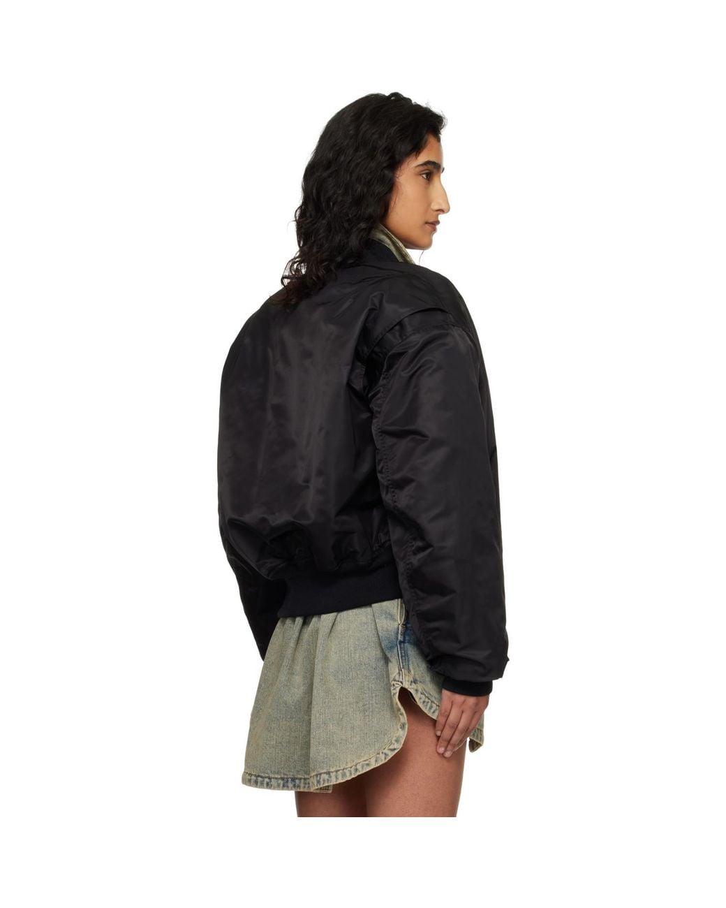 Entire studios Black Cropped Broad Bomber Jacket