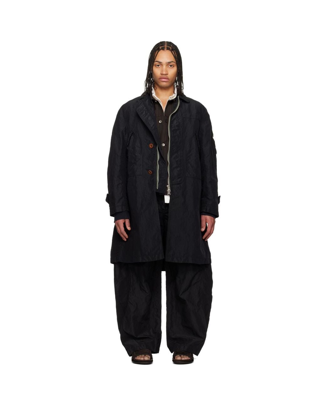 Sacai Black Treated Nylon Twill Coat for men