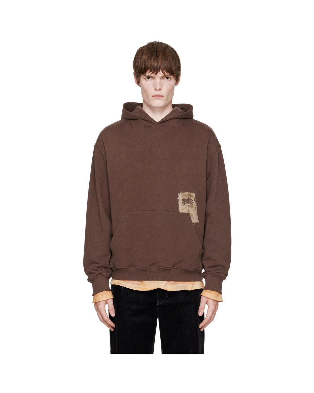 Palm Angels Brown Brushed Palm Tree Regular Hoodie for men