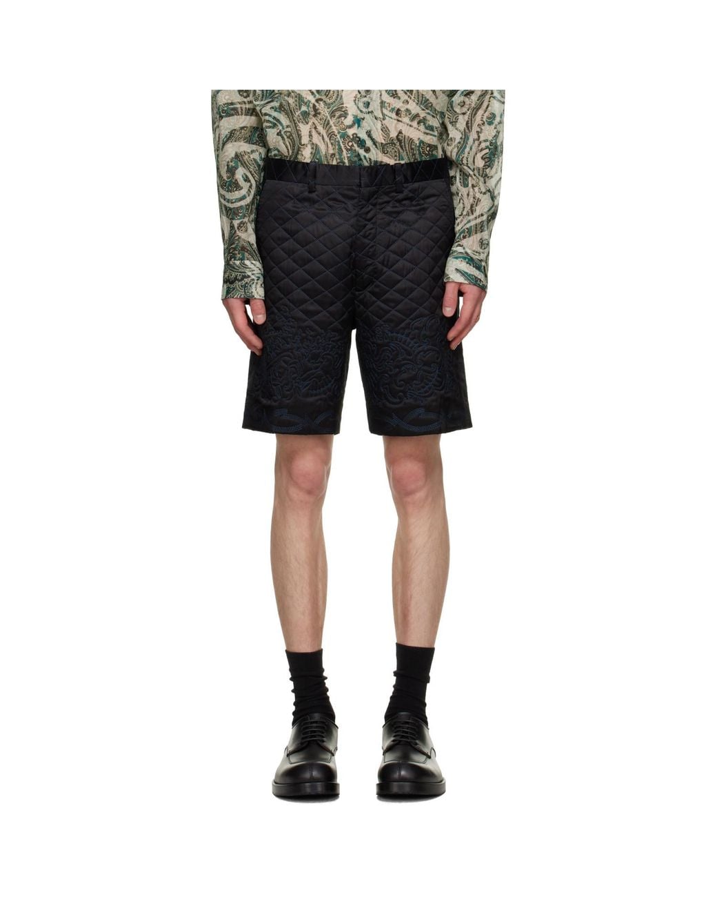Dries Van Noten Black Ssense Exclusive Quilted Silk Shorts for men