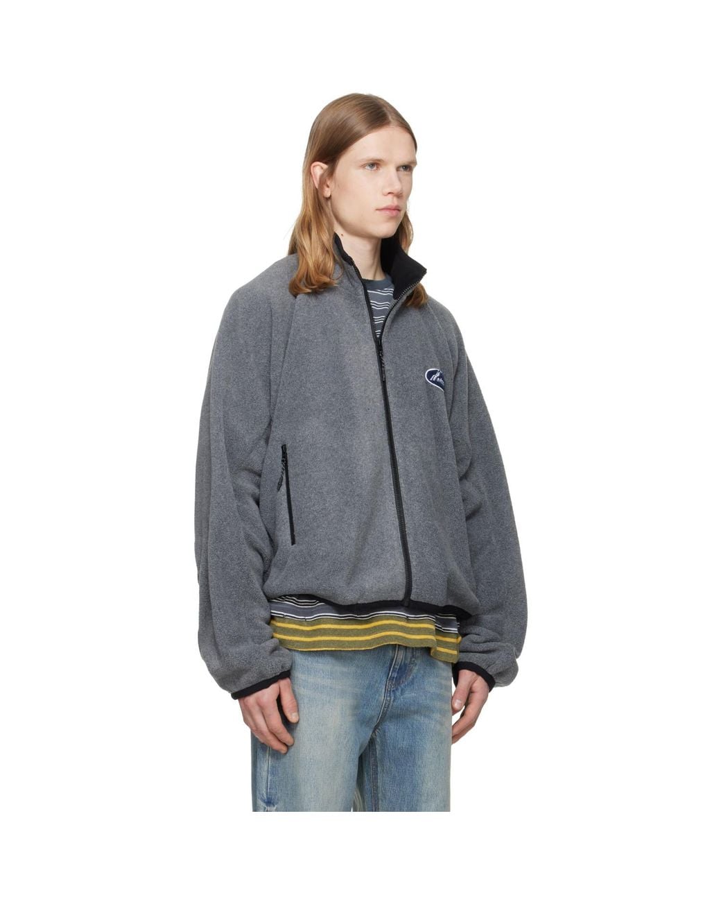 we11done Gray String Fleece Zip-Up Jacket for men