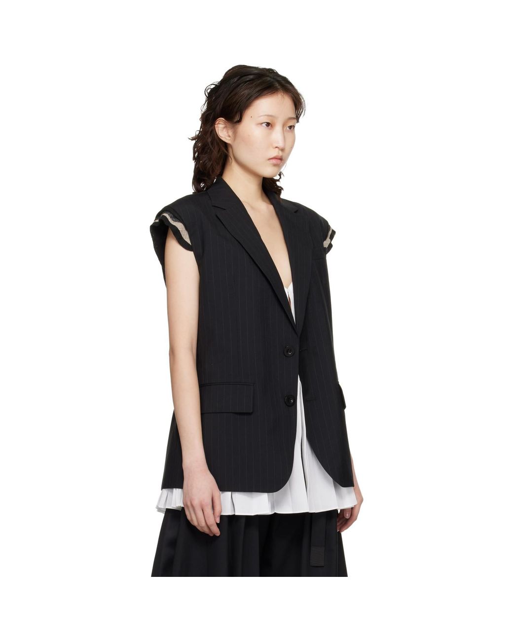 Sacai Black Chalk Stripe Vest