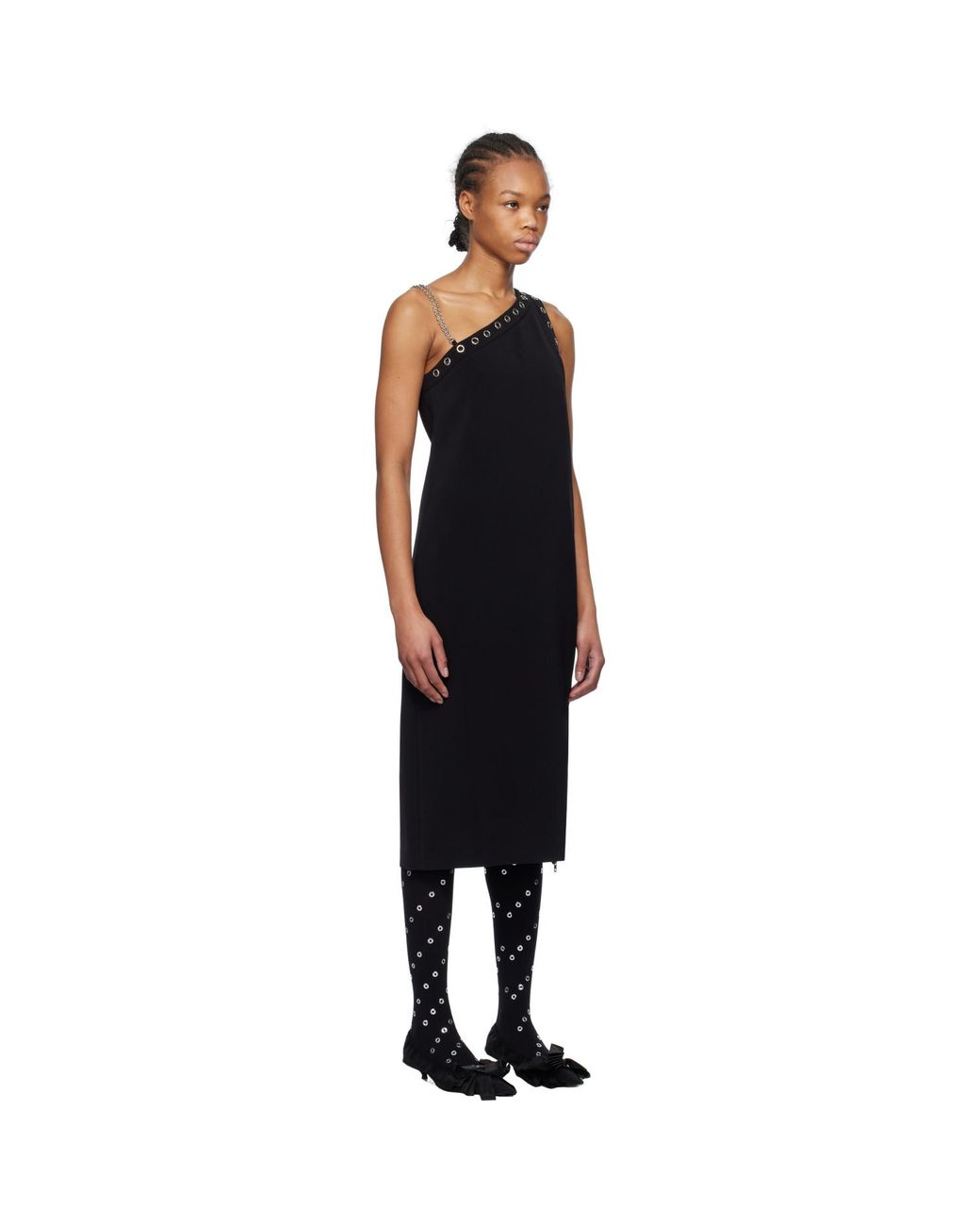 we11done Black Unbalanced Midi Dress