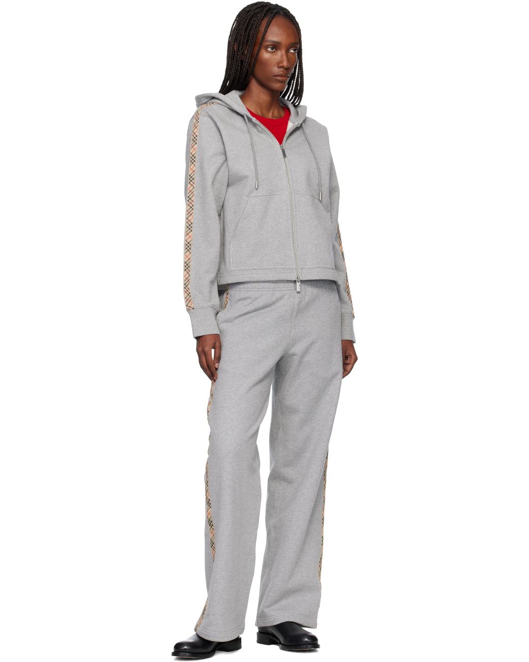 Burberry White Check Trim Cotton Track Pants