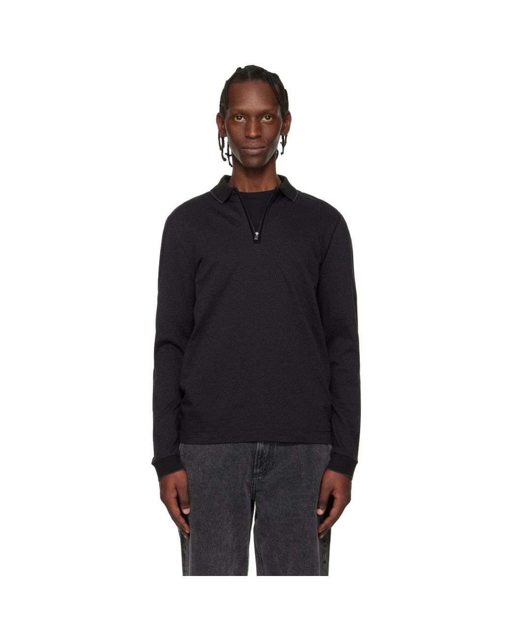 Boss Black Two-Tone Structure Mercerised-Cotton Polo for men