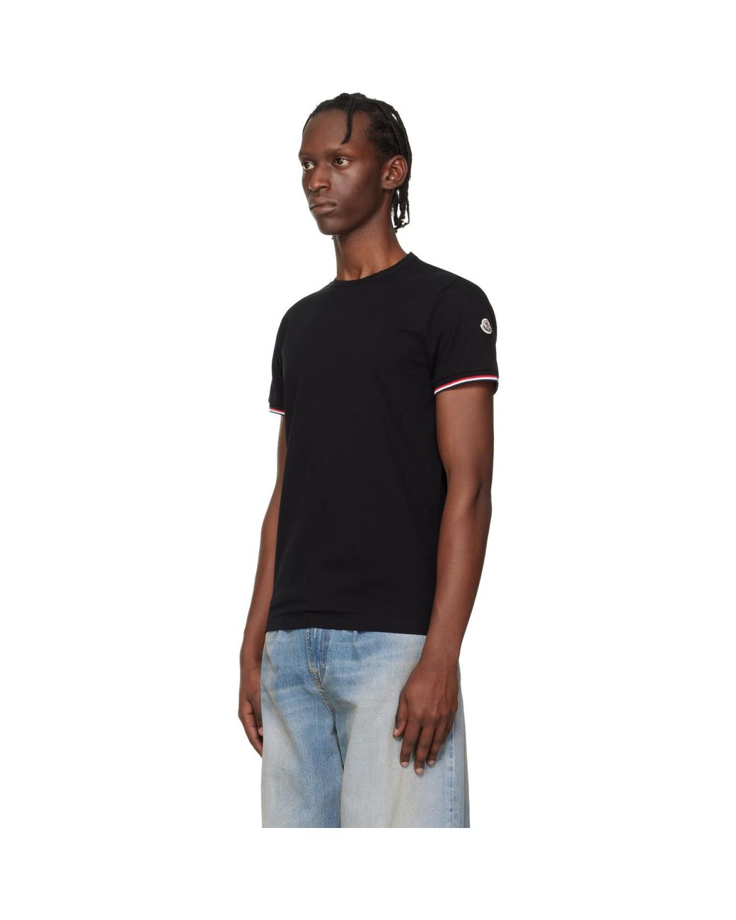 Moncler Black Tricolor-Trimmed Cotton T-Shirt for men