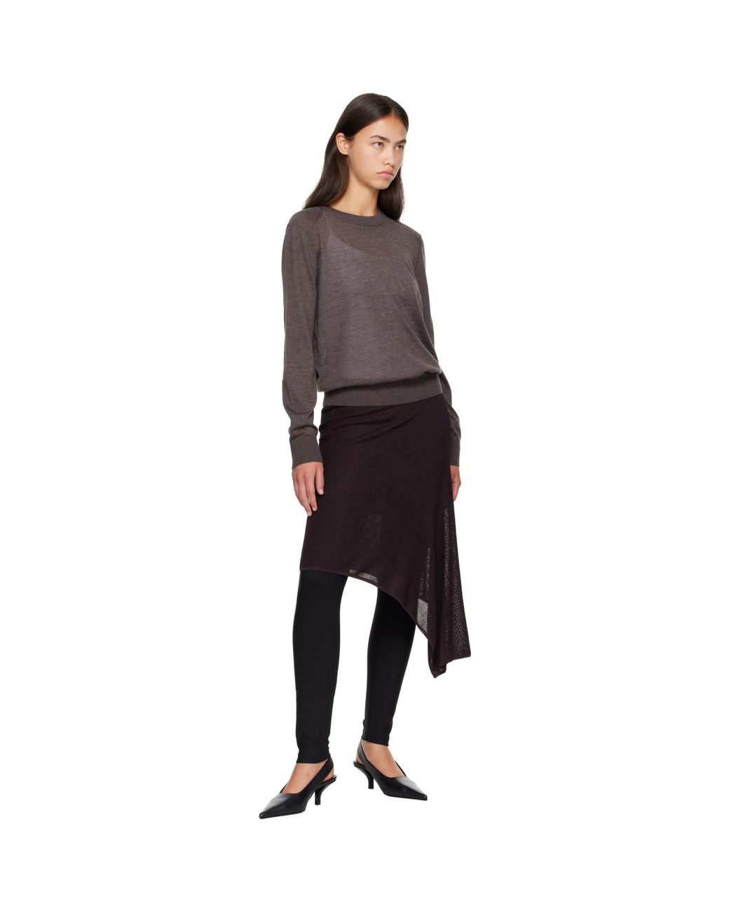 Loulou de Saison Brown Ditto Lds Fine Knit Cashmere Sweater