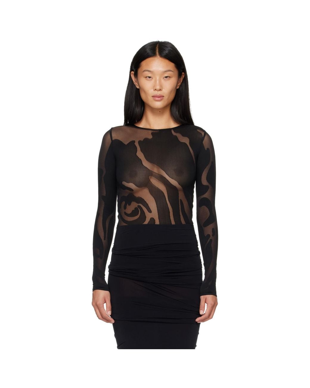 Wolford Black Rose Shadow String Bodysuit