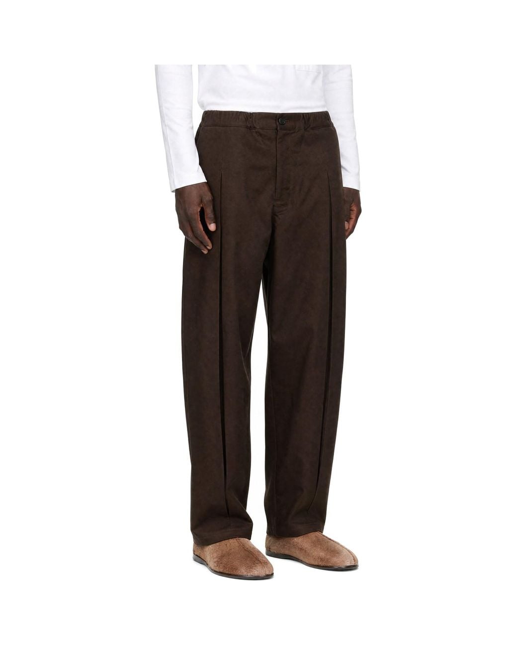 SAGE NATION Brown Box Pleat Trousers for men