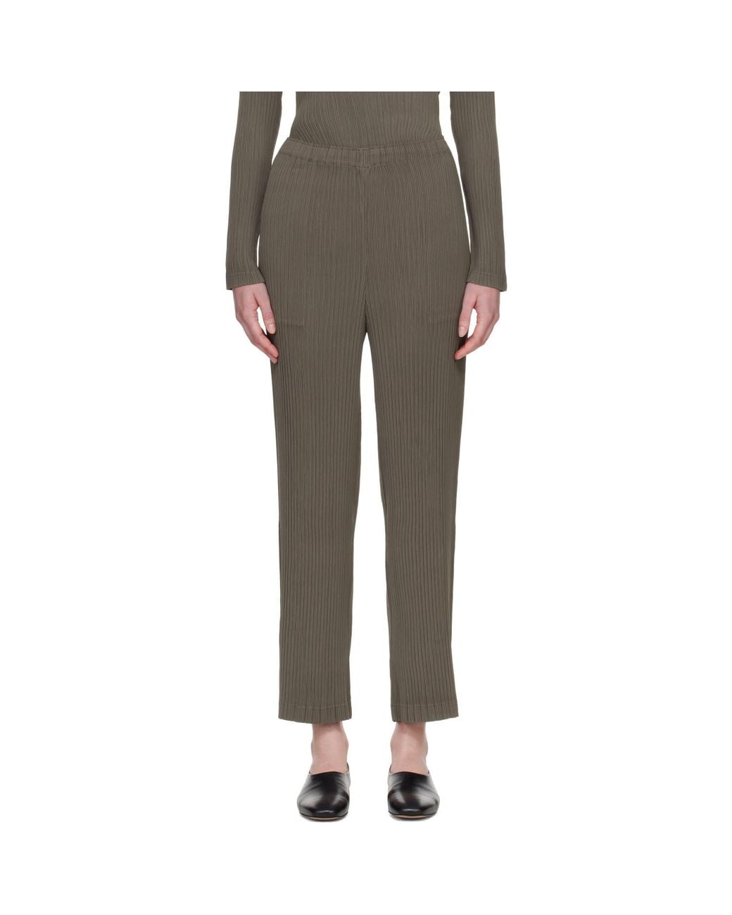 Issey Miyake Gray Taupe Hatching Pleats Trousers