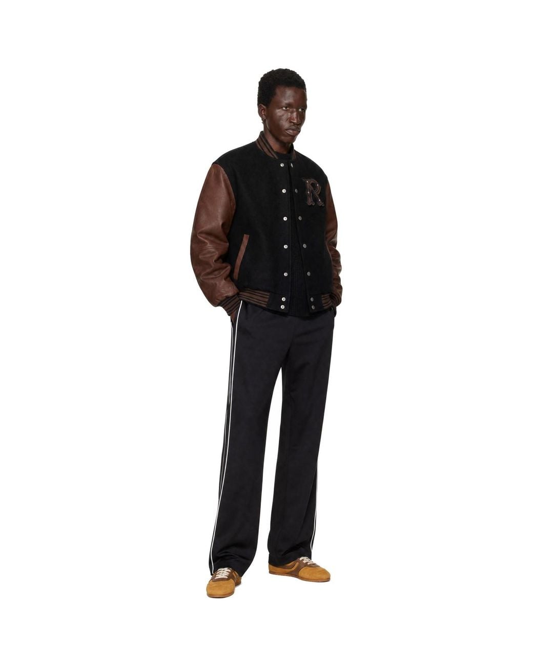 Represent Black Faux-Leather Varsity Bomber Jacket for men