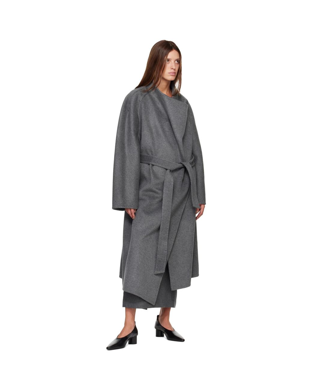 R2W Gray Porin Draped Button Wool Cash Coat