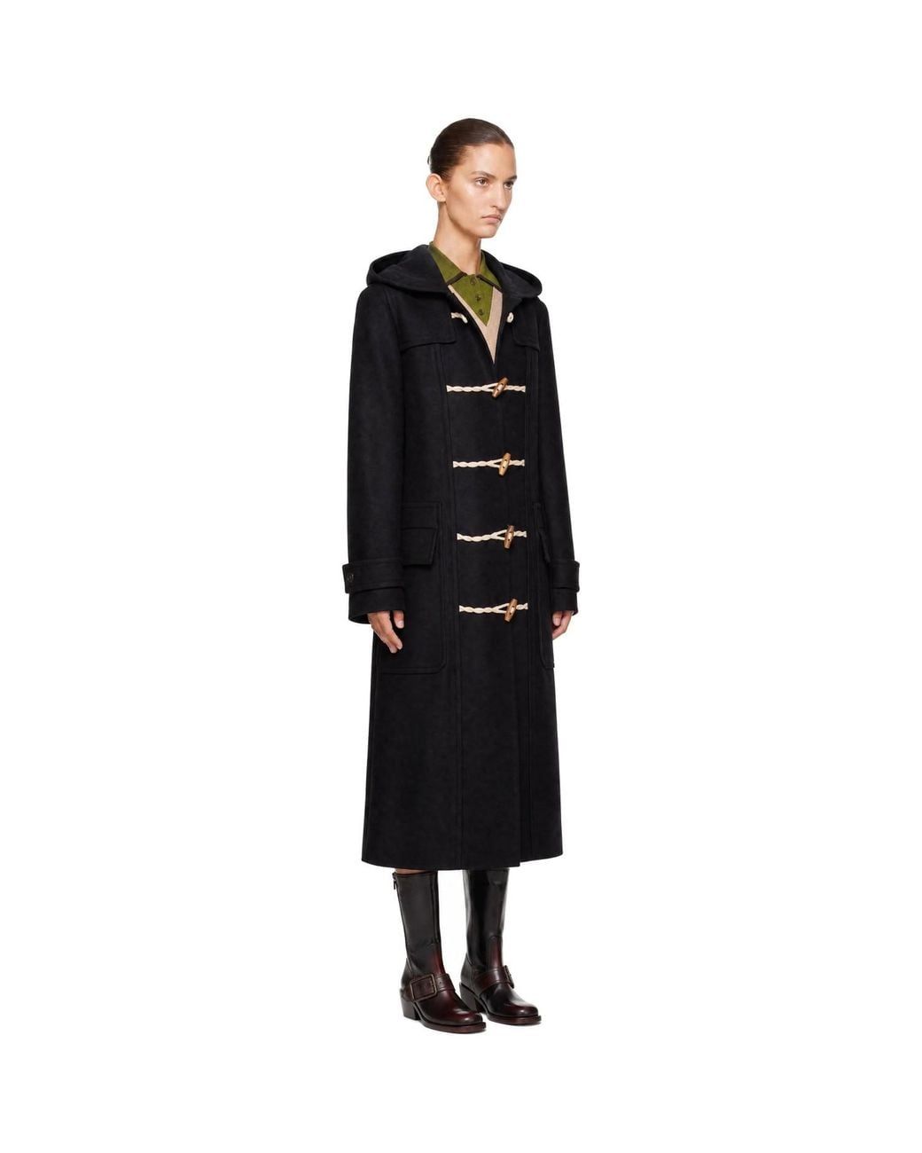 Dries Van Noten Black Wool Duffle Coat