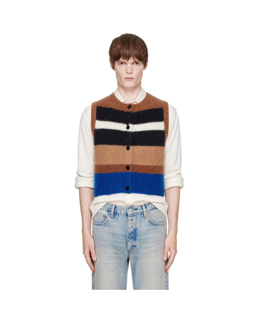 Cordera Blue Striped Waistcoat Cardigan for men