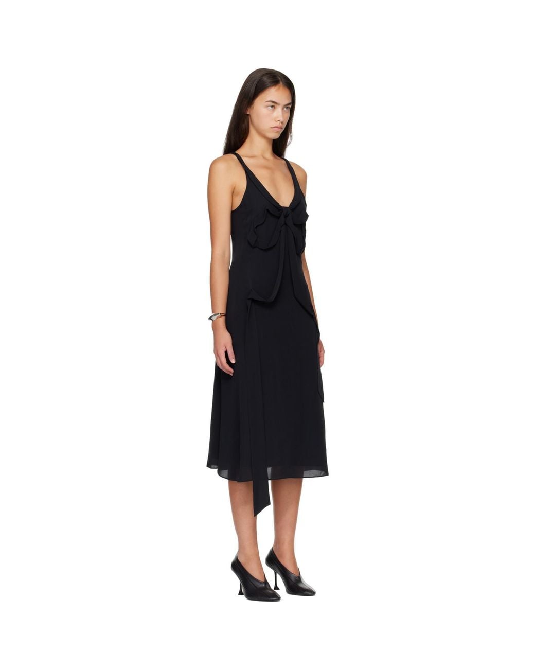 Acne Black Silk Bow Midi Dress