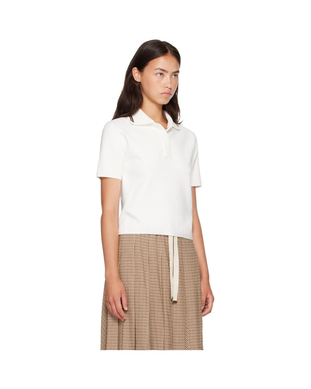 Moncler White Cotton Knit Polo