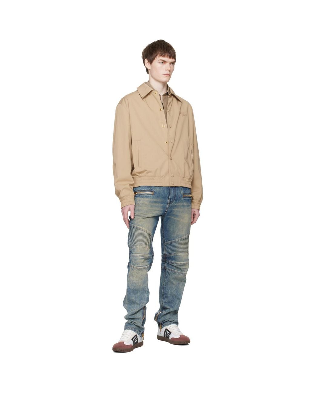 Balmain Blue Vintage Denim Biker Jeans for men