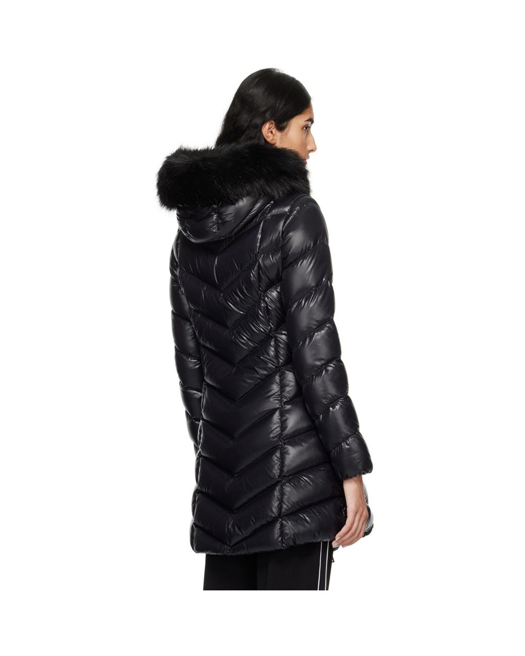 Moncler Black Fulmarus Shearling-Trimmed Down Coat