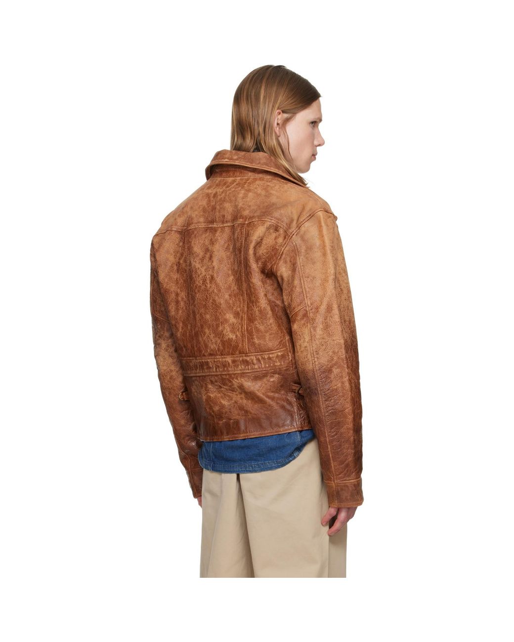 Polo Ralph Lauren Brown Leather Moto Jacket for men