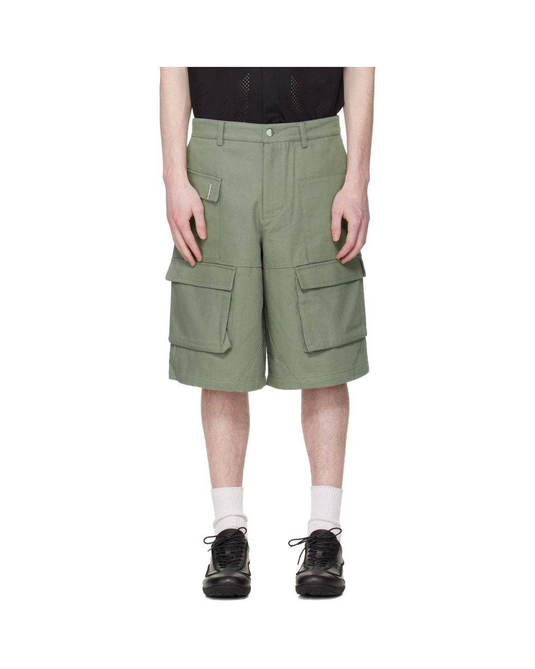 HELIOT EMIL Green Cellulae Cargo Shorts for men