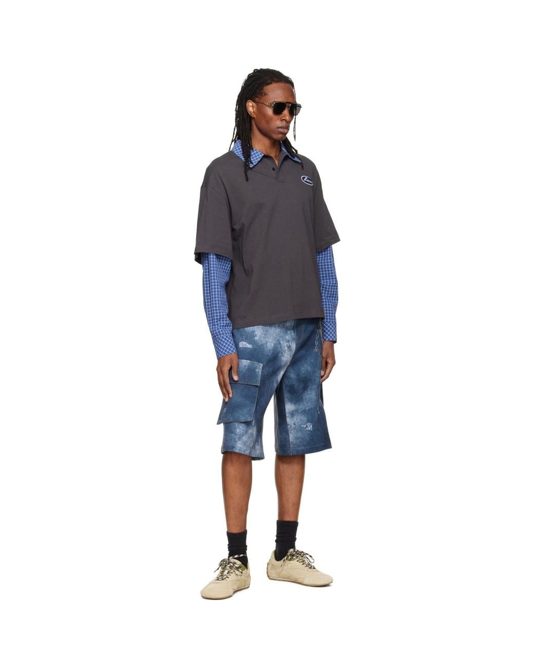 we11done Blue Trompe L'Oeil Cargo Shorts for men