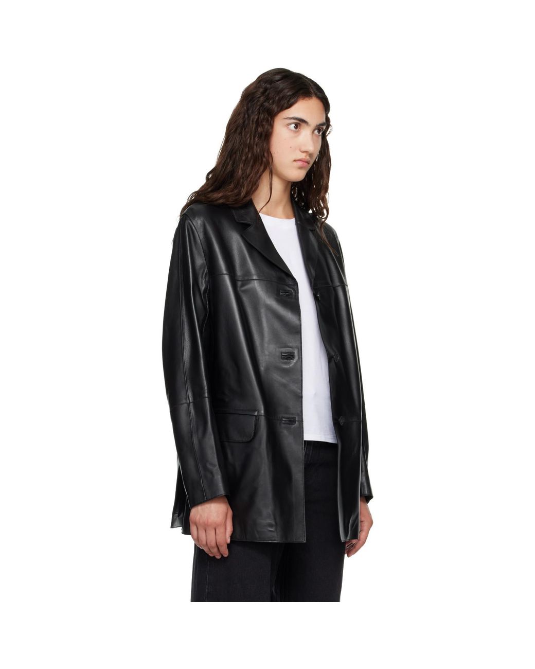 Loulou de Saison Black Nari Straight Leather Jacket