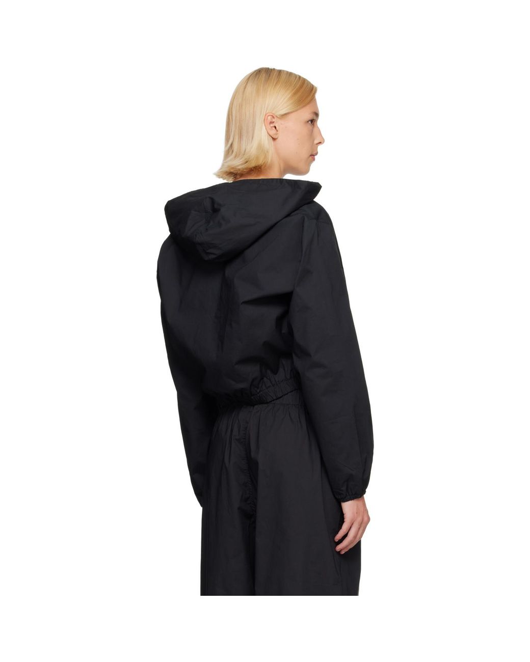 Skims Black Woven Cotton Cropped Zip Up Jacket