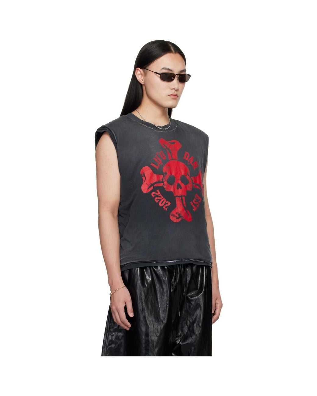 Lu'u Dan Black Wadded Sleeveless T-Shirt for men