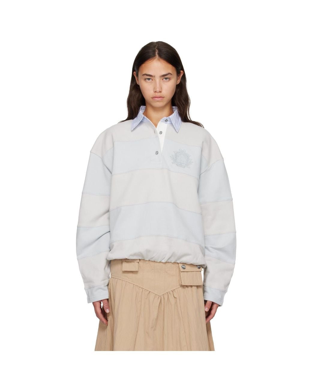 Acne Gray Striped Polo