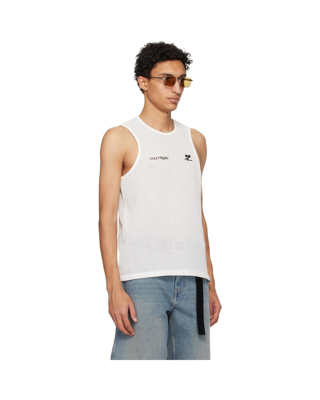 Courreges White Printed Mesh Tank Top for men
