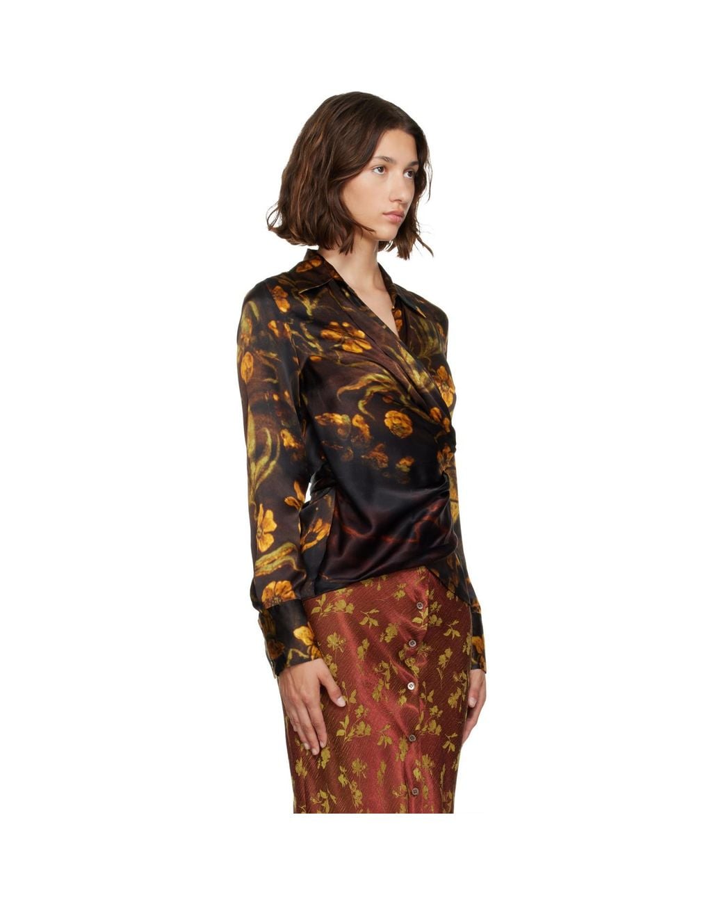 Dries Van Noten Brown Satin Shirt