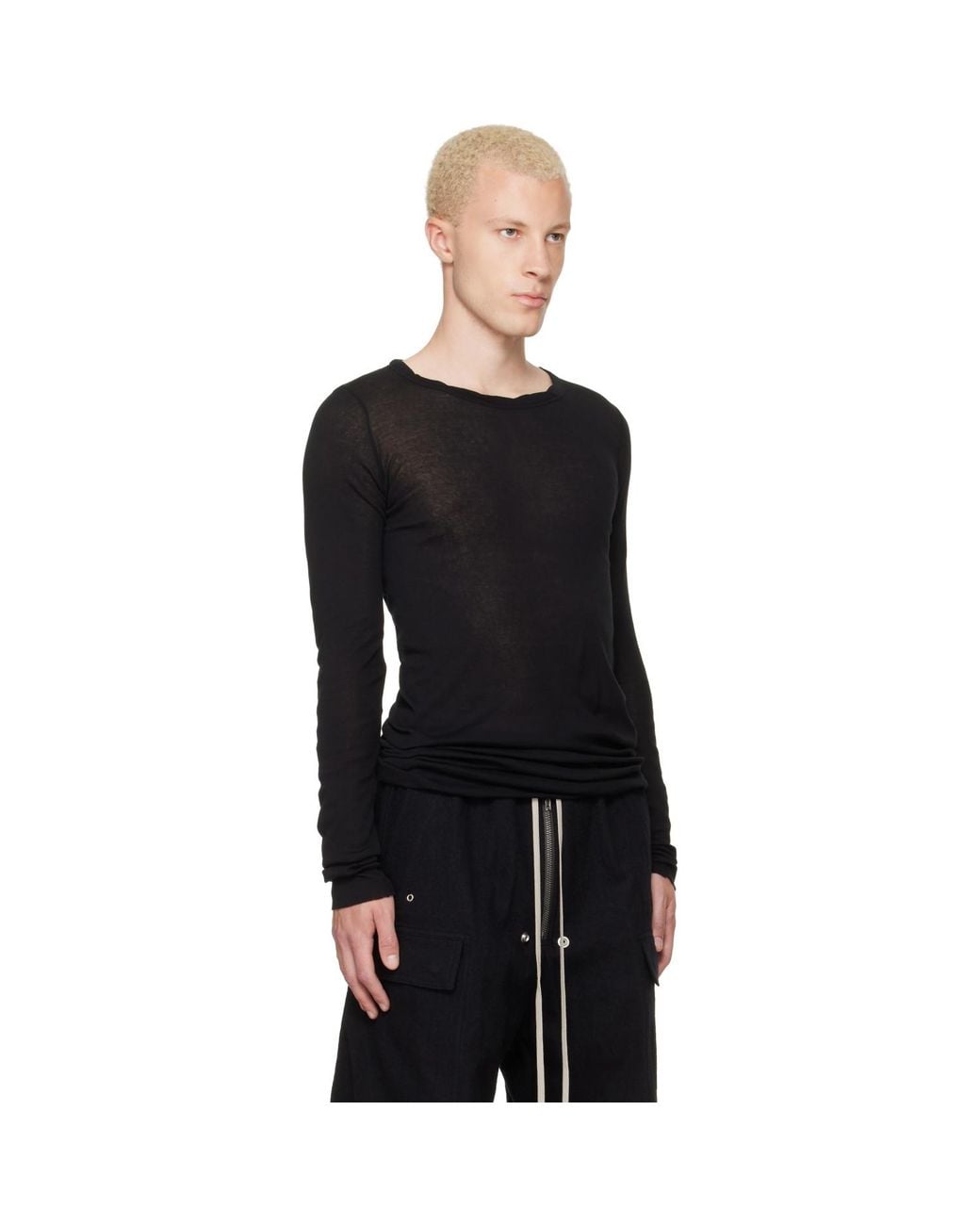 Rick Owens Black Tower Rib Ls T-Shirt for men