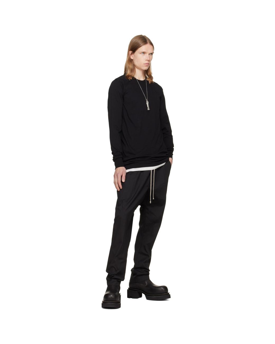 Rick Owens Black Tower Drawstring Long Trousers for men