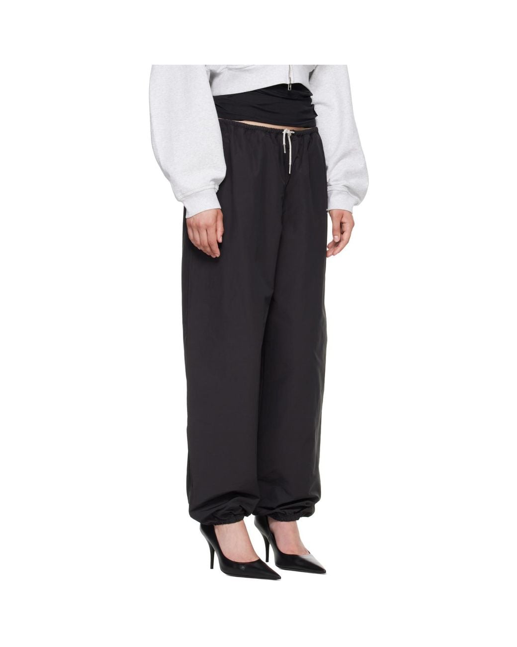 Alexander Wang Black Rhinestone Drawcord Mid-Rise Track Pants