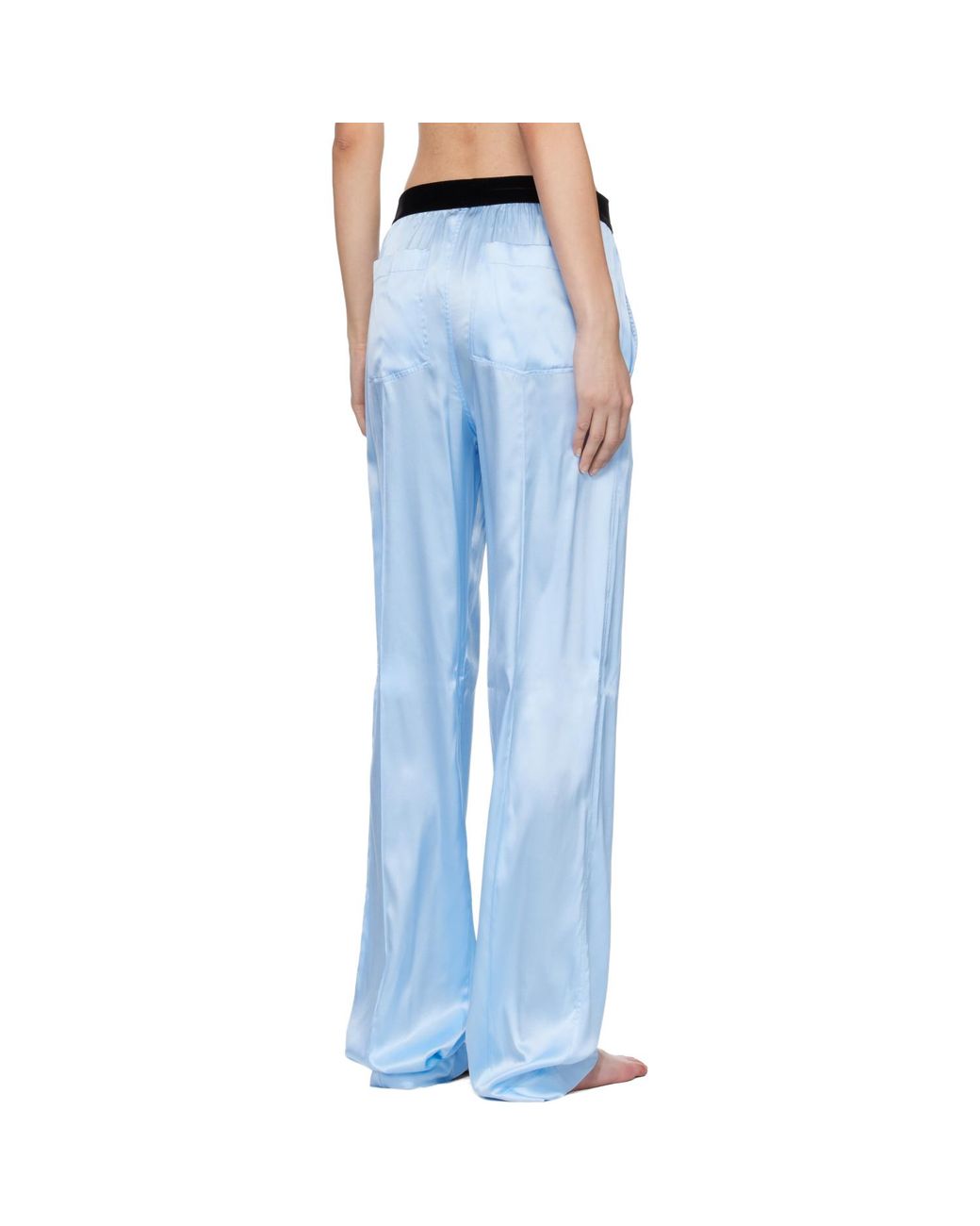 Tom Ford Blue Stretch Silk Satin Pj Lounge Pants