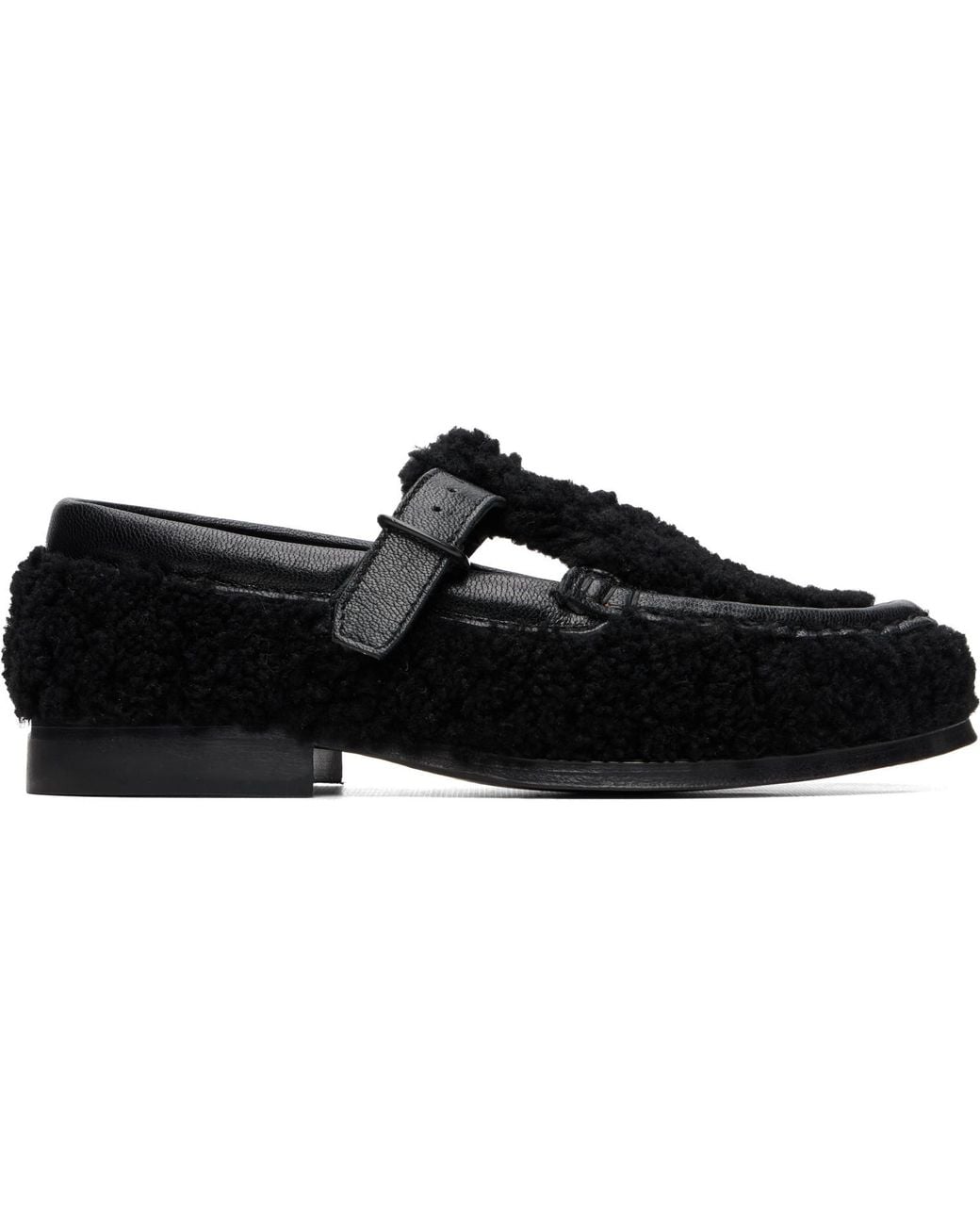 Hereu Black Alber Curly Shearling T-Bar Loafers