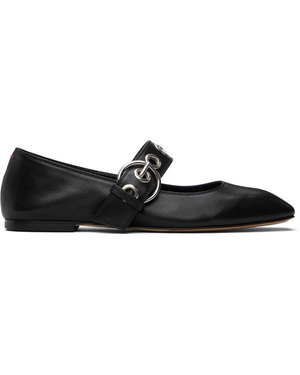 Aeyde Black Uma Eyelet Leather Mary-Janes Flats