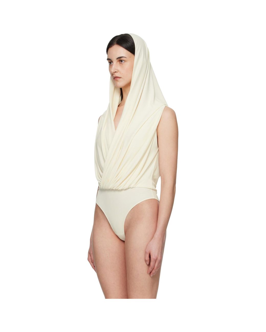 Alaïa Blue Off- Hooded Viscose Bodysuit
